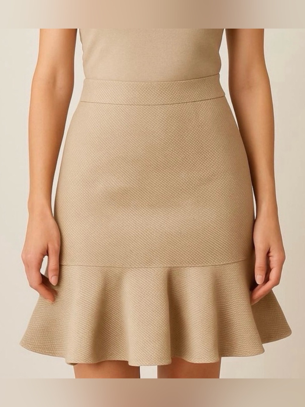 Moschino Beige Textured A-Line Flounce Hem Skirt